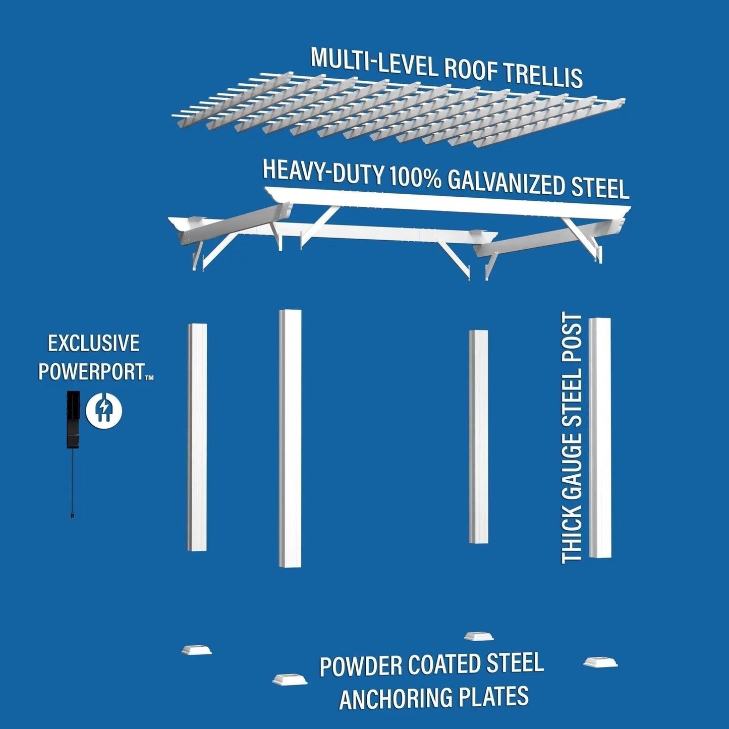 12×10 Hawthorne Traditional Steel Pergola With Sail Shade Soft Canopy