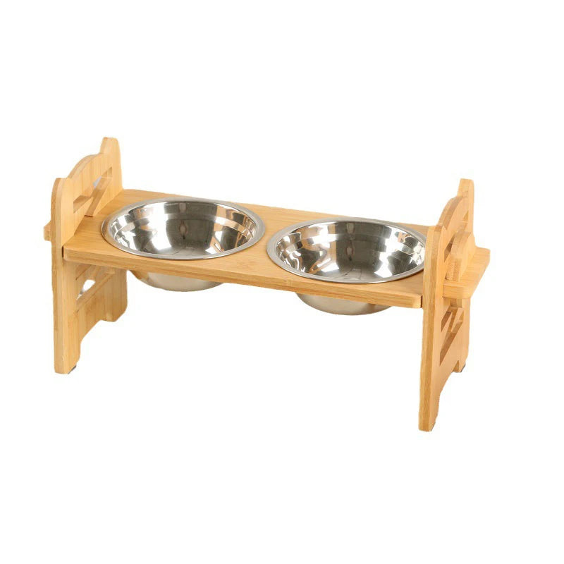Bamboo Elevated Dog Bowls with Stand, Adjustable, Raised, Puppy, Cat, Food, Water Bowls, Holder, Feeder for Small and Medium Pet