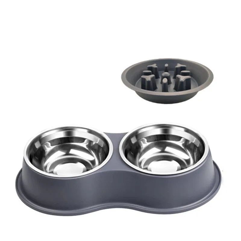 3 In 1 Triple Dog Bowl Removable Stainless Steel Pet Slower Food Bowl Anti-choking Food Water Feeder For Dogs Cat Accessories