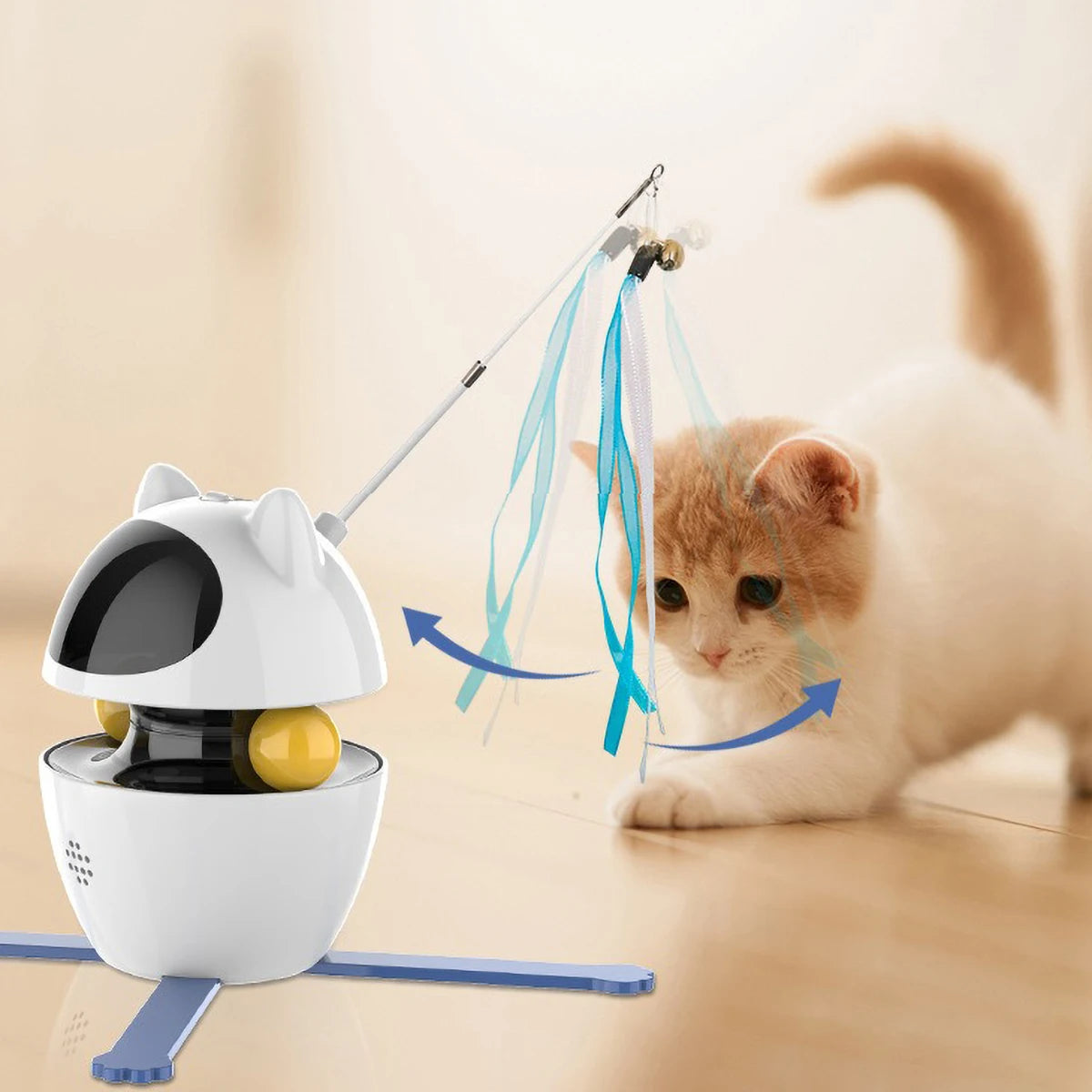 Multifunctional Cat Teaser Toy - Detachable Wand, Laser Pointer, Automatic Direction - changing, 3 Rotation Mode