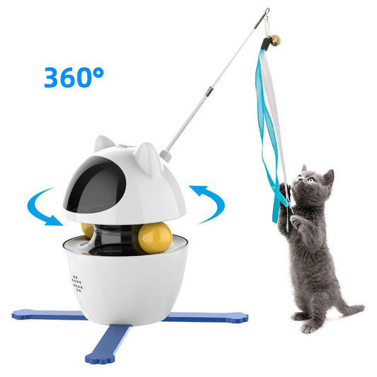 Multifunctional Cat Teaser Toy - Detachable Wand, Laser Pointer, Automatic Direction - changing, 3 Rotation Mode