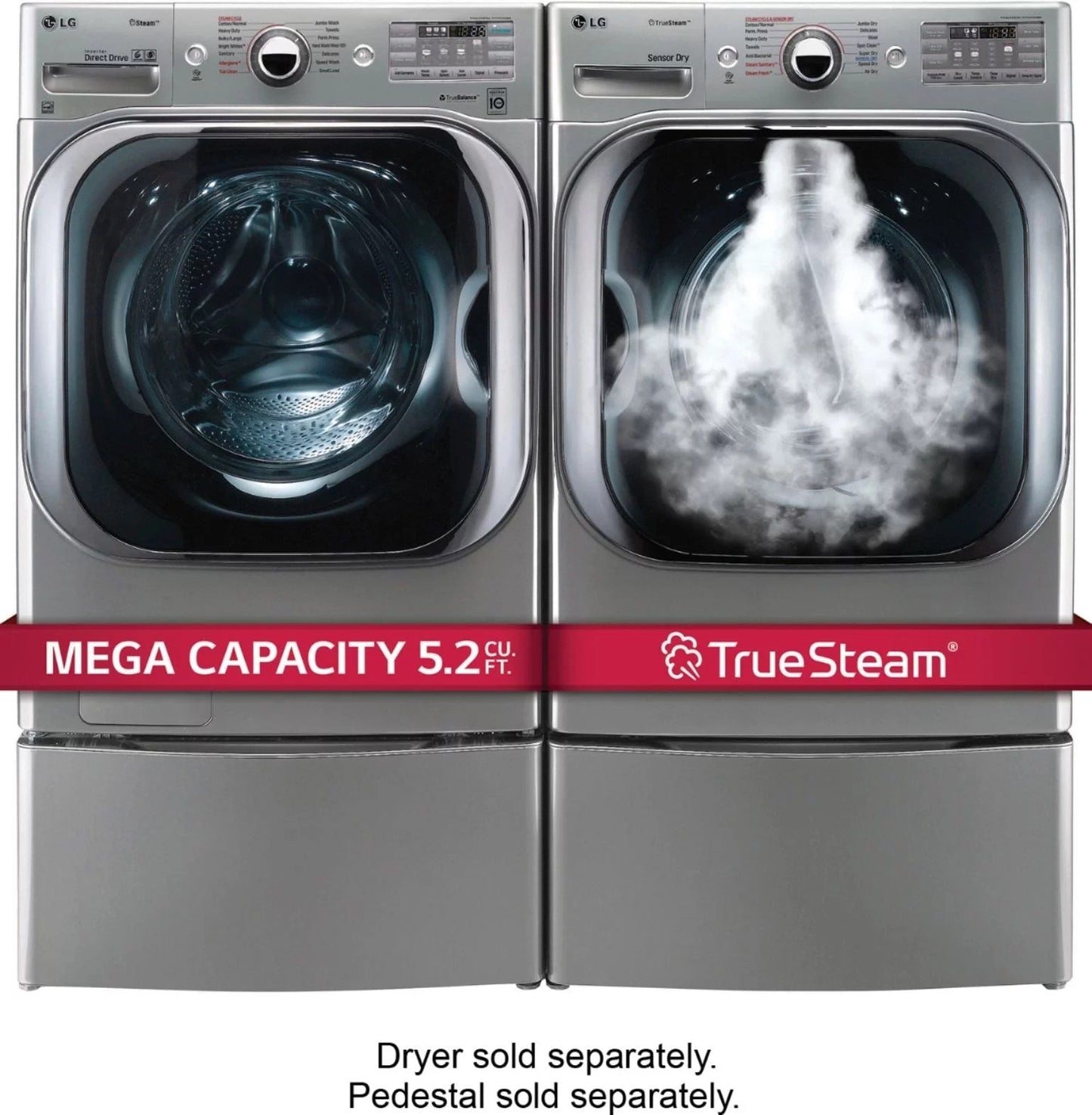 LG – 5.2 Cu. Ft. High Efficiency Front-Load Washer with Steam and TurboWash Technology – Graphite steel