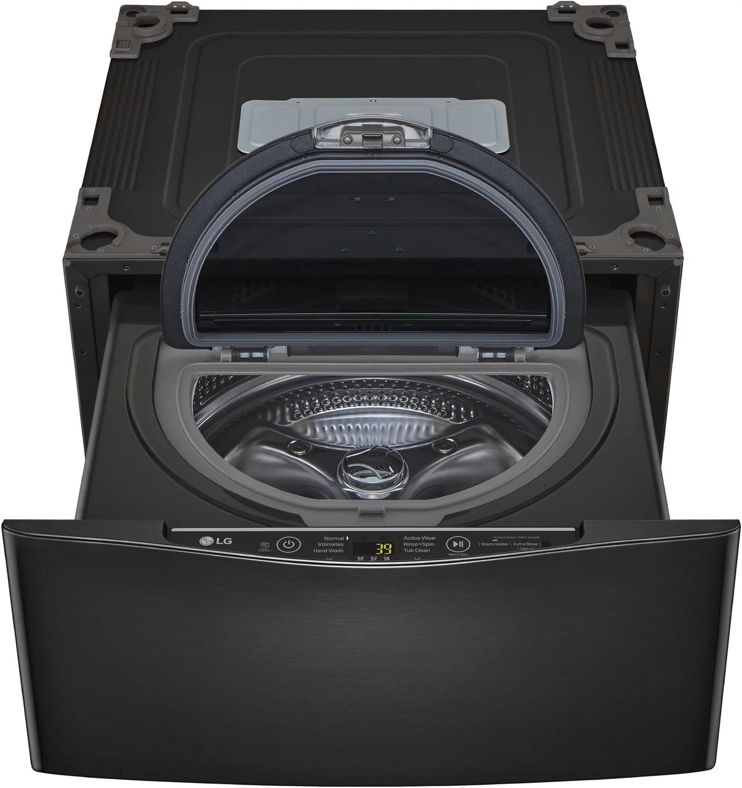 LG – SideKick 1.0 Cu. Ft. High-Efficiency Smart Top Load Pedestal Washer with 3-Motion Technology – Black steel