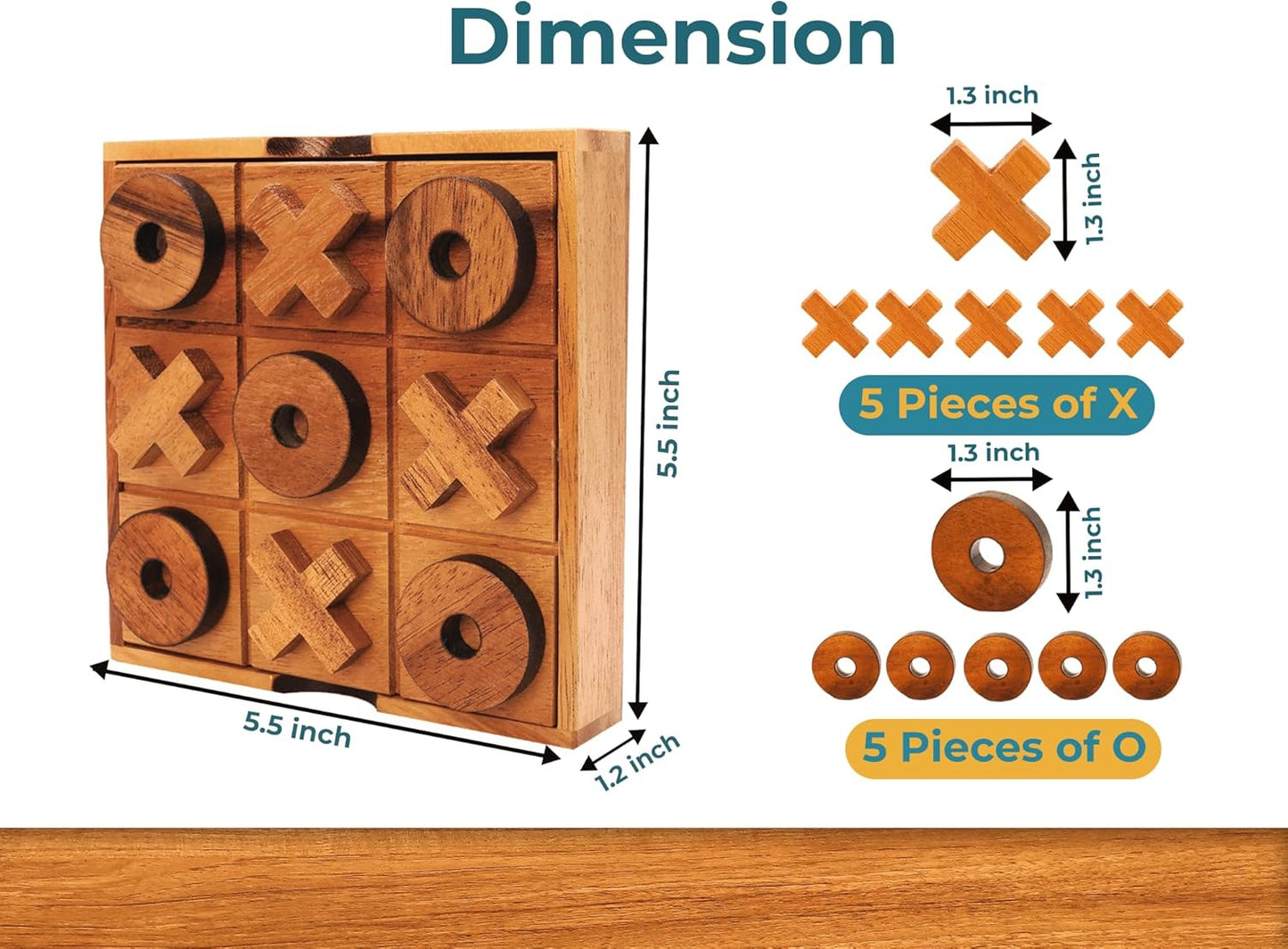 5.5 Inch Wooden Tic Tac Toe Game – Coffee Tabletop XO Block Board for Family Game Night, Desk Decor & Gift