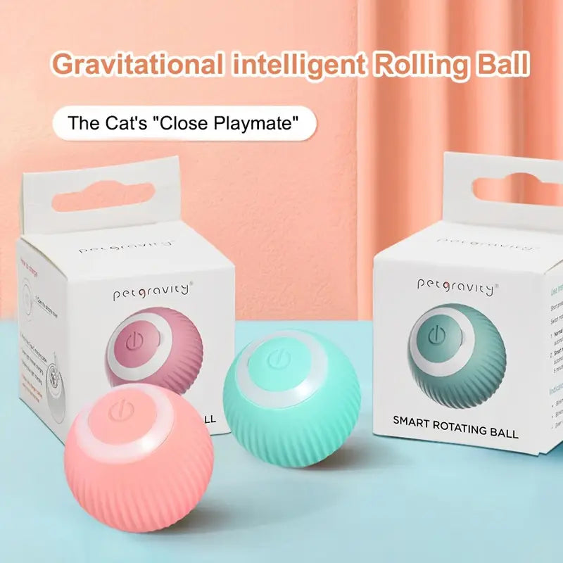 Striped Plastic Interactive Cat Ball Toy - USB Rechargeable, Automatic Rolling, Smart Motion, Luminous, Safe Material – Suitable for Large Breeds, Battery