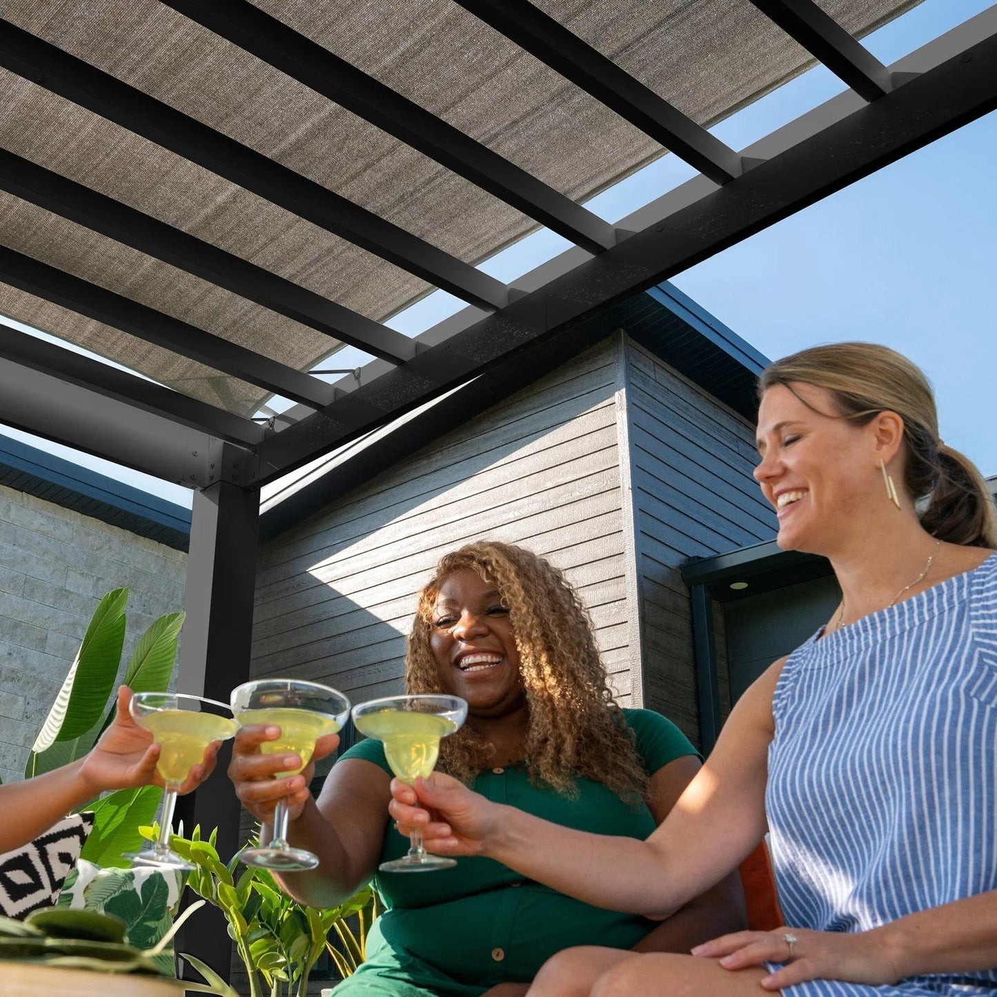 12×10 Trenton Modern Steel Pergola With Sail Shade Soft Canopy