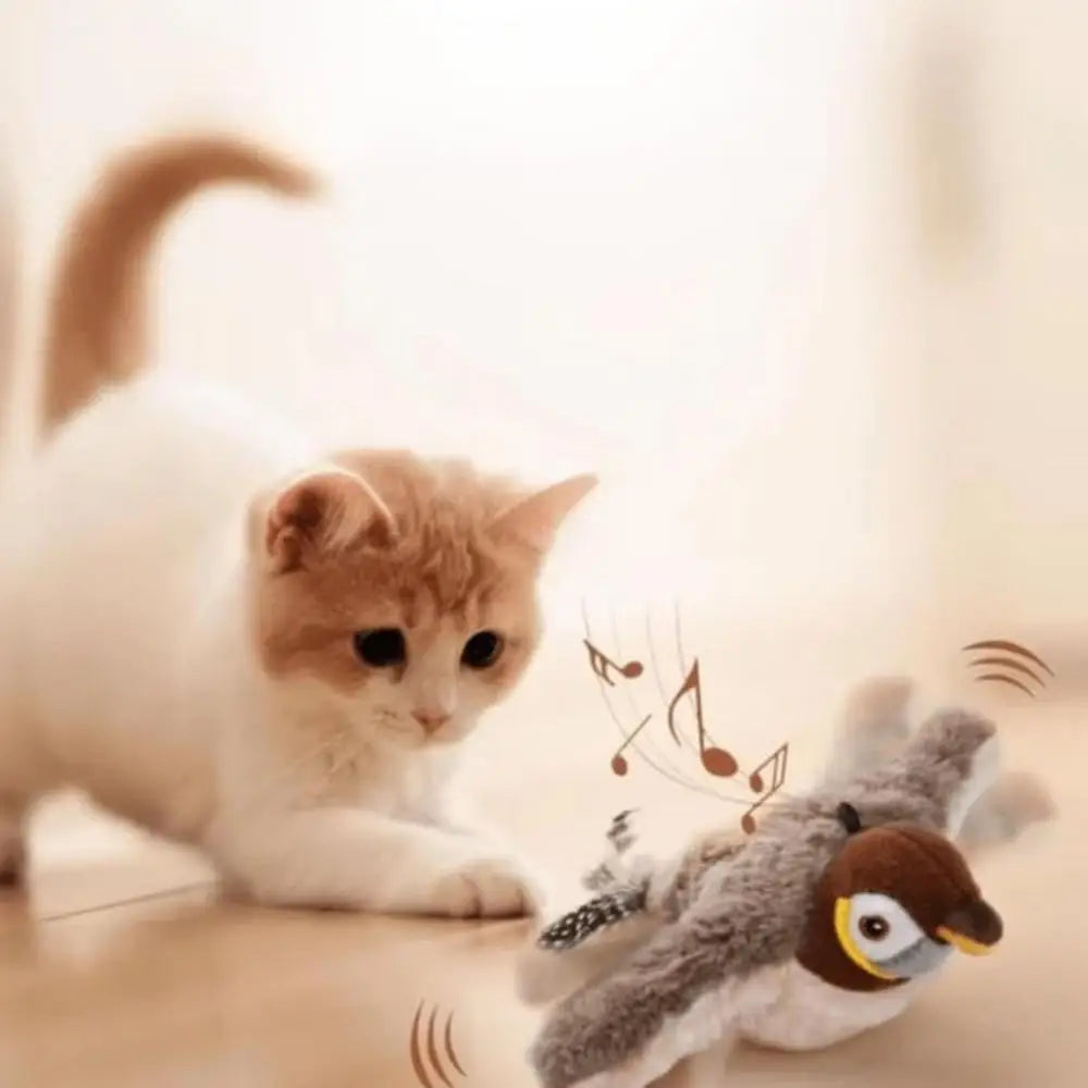 Interactive Cat Toys Chirping Bird Cat Toy Sparrow Plush Toys USB Rechargeable Kitten Toys Flapping Wings Interactive Cat Toy