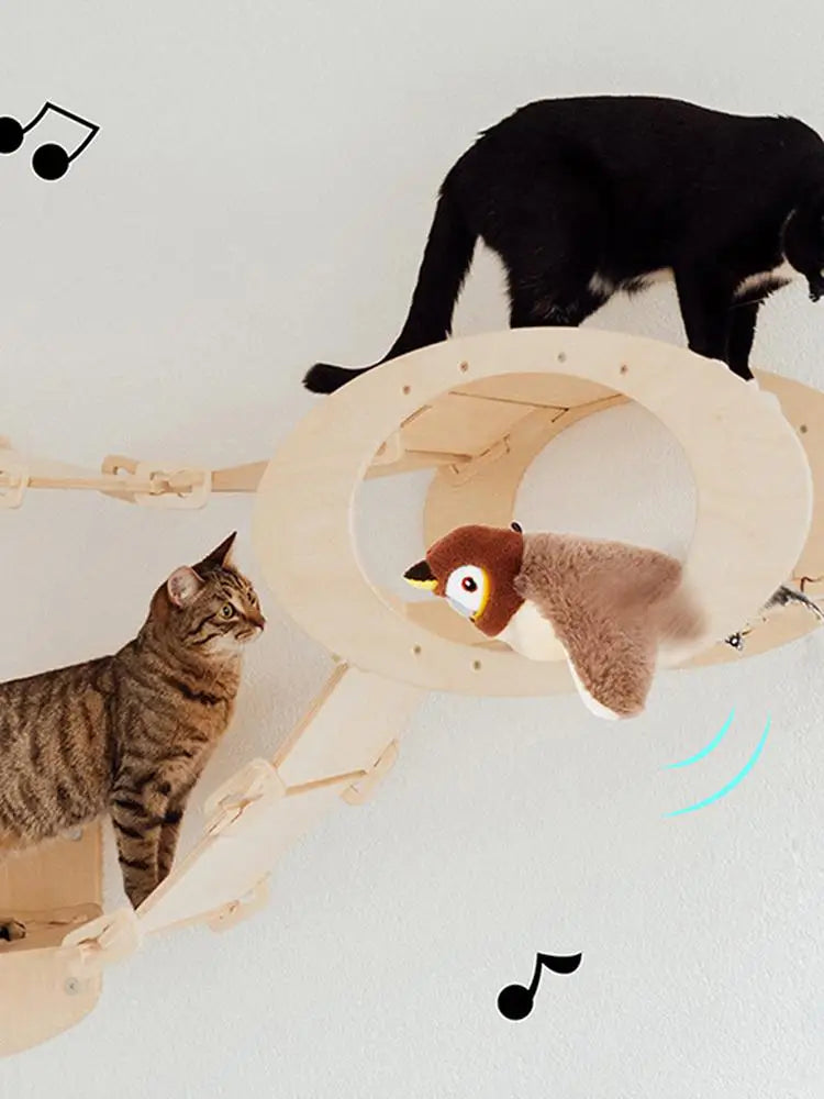 Interactive Cat Toys Chirping Bird Cat Toy Sparrow Plush Toys USB Rechargeable Kitten Toys Flapping Wings Interactive Cat Toy