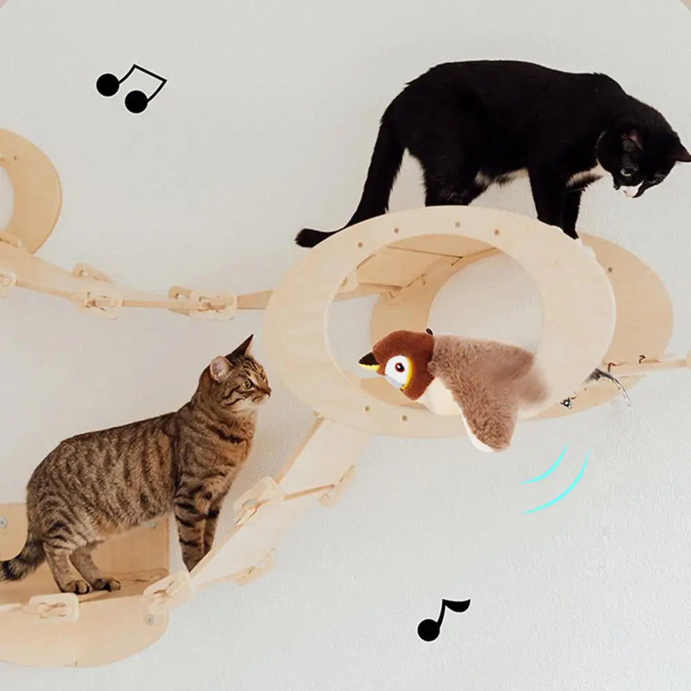 Interactive Cat Toys Chirping Bird Cat Toy Sparrow Plush Toys USB Rechargeable Kitten Toys Flapping Wings Interactive Cat Toy