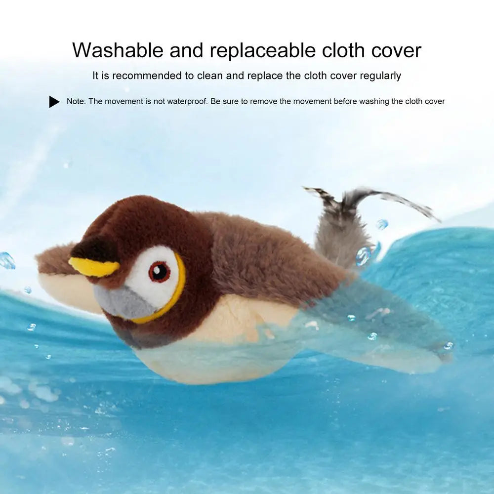Interactive Cat Toys Chirping Bird Cat Toy Sparrow Plush Toys USB Rechargeable Kitten Toys Flapping Wings Interactive Cat Toy