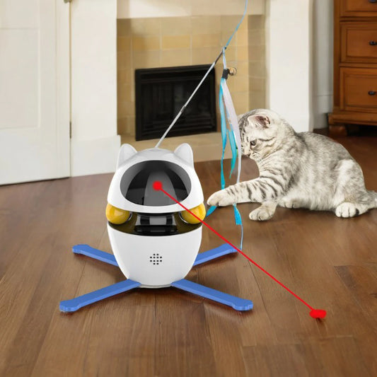 Multifunctional Cat Teaser Toy - Detachable Wand, Laser Pointer, Automatic Direction - changing, 3 Rotation Mode