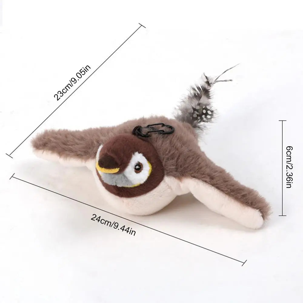 Interactive Cat Toys Chirping Bird Cat Toy Sparrow Plush Toys USB Rechargeable Kitten Toys Flapping Wings Interactive Cat Toy