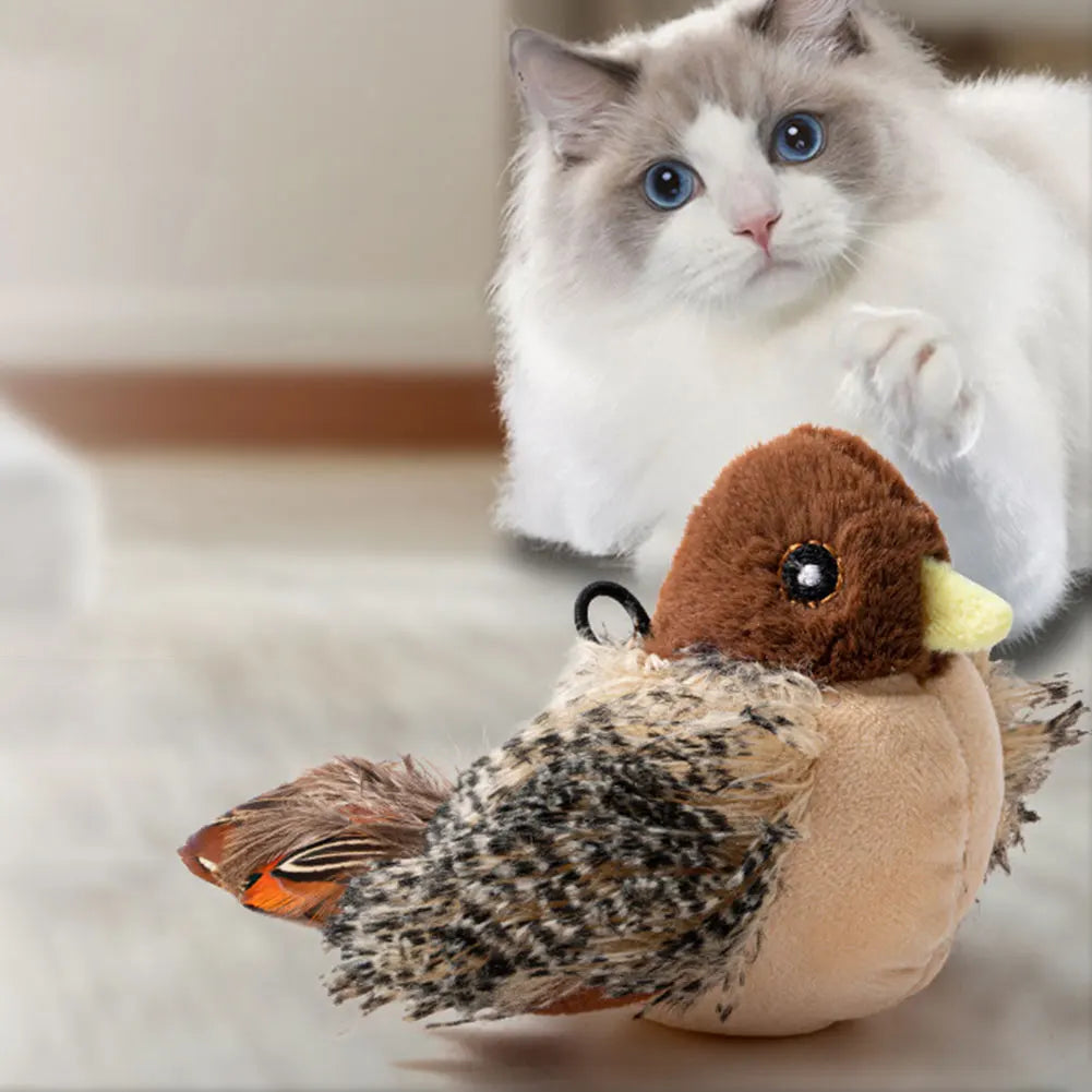 Interactive Chirping Bird Cat Toy Pet Simulation Bird Touch Voice Doll Interactive Cat Rechargeable Lifelike Bird Plush Toy