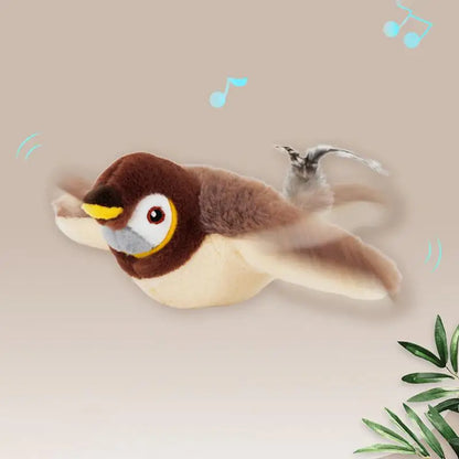 Interactive Cat Toys Chirping Bird Cat Toy Sparrow Plush Toys USB Rechargeable Kitten Toys Flapping Wings Interactive Cat Toy