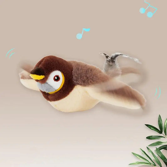 Interactive Cat Toys Chirping Bird Cat Toy Sparrow Plush Toys USB Rechargeable Kitten Toys Flapping Wings Interactive Cat Toy