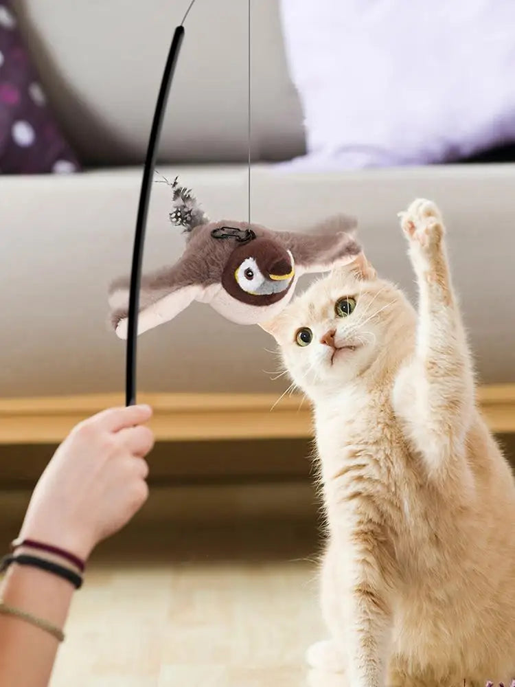 Interactive Cat Toys Chirping Bird Cat Toy Sparrow Plush Toys USB Rechargeable Kitten Toys Flapping Wings Interactive Cat Toy