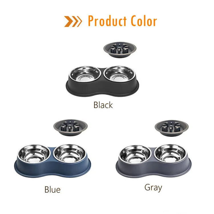 3 In 1 Triple Dog Bowl Removable Stainless Steel Pet Slower Food Bowl Anti-choking Food Water Feeder For Dogs Cat Accessories