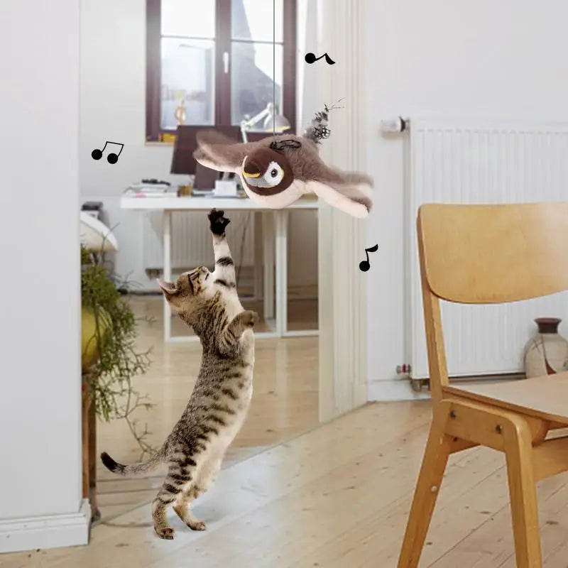 Interactive Cat Toys Chirping Bird Cat Toy Sparrow Plush Toys USB Rechargeable Kitten Toys Flapping Wings Interactive Cat Toy
