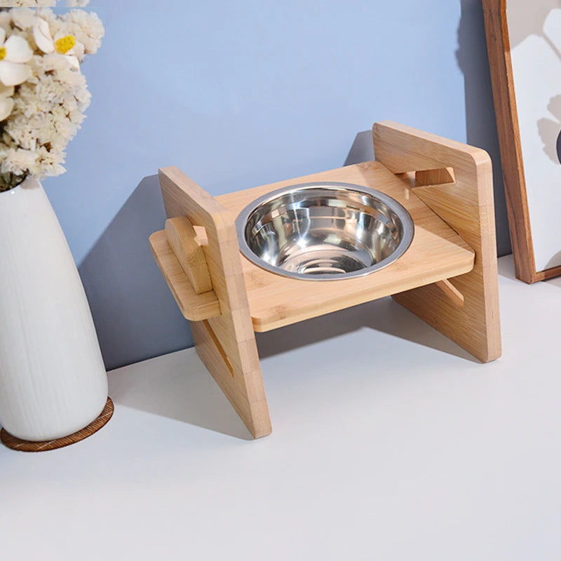 Bamboo Elevated Dog Bowls with Stand, Adjustable, Raised, Puppy, Cat, Food, Water Bowls, Holder, Feeder for Small and Medium Pet