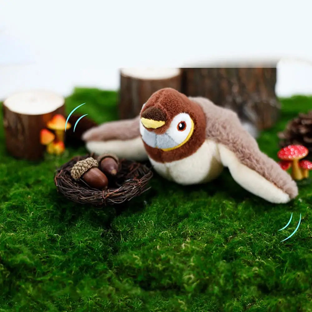 Interactive Cat Toys Chirping Bird Cat Toy Sparrow Plush Toys USB Rechargeable Kitten Toys Flapping Wings Interactive Cat Toy
