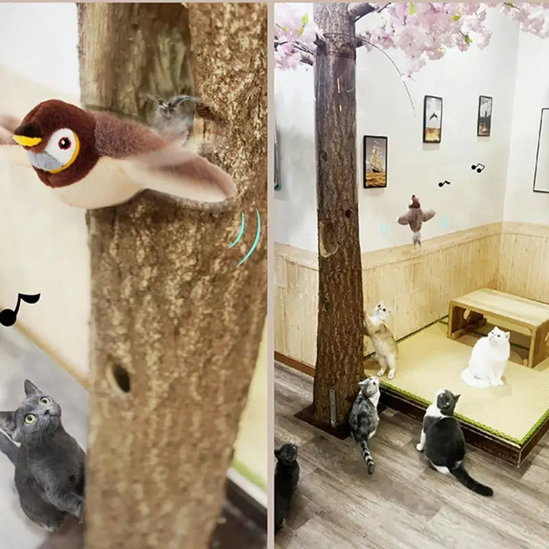 Interactive Cat Toys Chirping Bird Cat Toy Sparrow Plush Toys USB Rechargeable Kitten Toys Flapping Wings Interactive Cat Toy