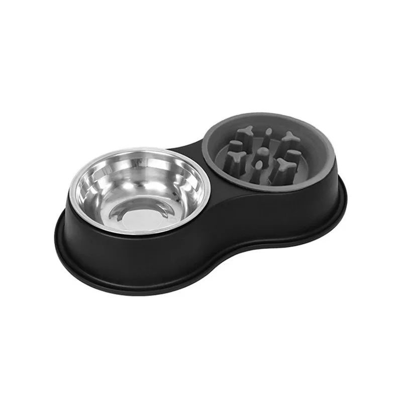 3 In 1 Triple Dog Bowl Removable Stainless Steel Pet Slower Food Bowl Anti-choking Food Water Feeder For Dogs Cat Accessories