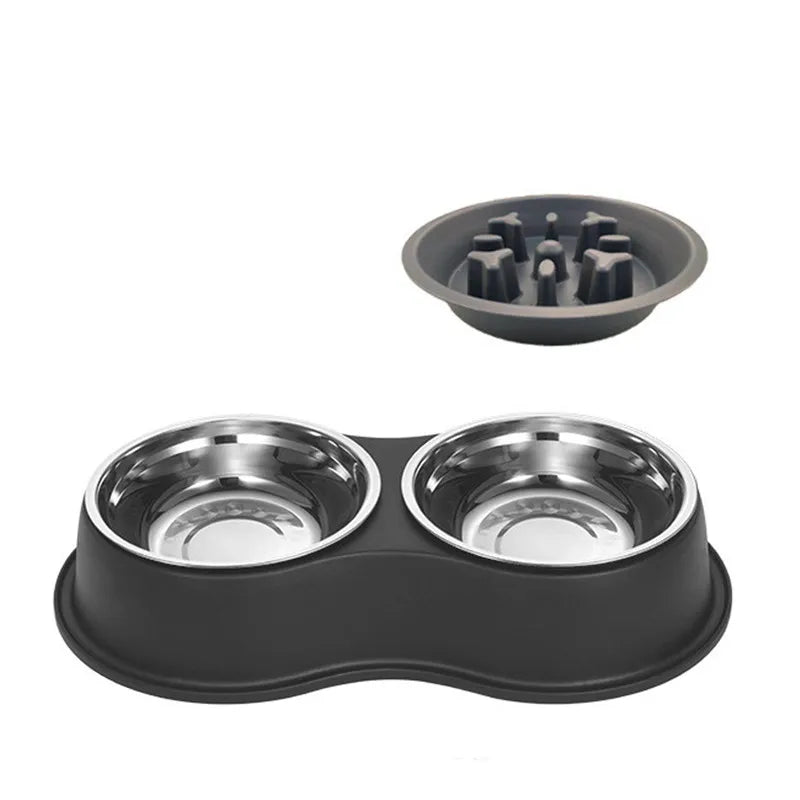 3 In 1 Triple Dog Bowl Removable Stainless Steel Pet Slower Food Bowl Anti-choking Food Water Feeder For Dogs Cat Accessories