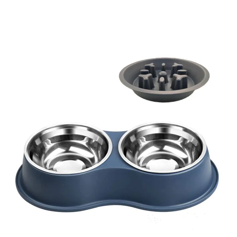 3 In 1 Triple Dog Bowl Removable Stainless Steel Pet Slower Food Bowl Anti-choking Food Water Feeder For Dogs Cat Accessories