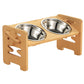 Bamboo Elevated Dog Bowls with Stand, Adjustable, Raised, Puppy, Cat, Food, Water Bowls, Holder, Feeder for Small and Medium Pet