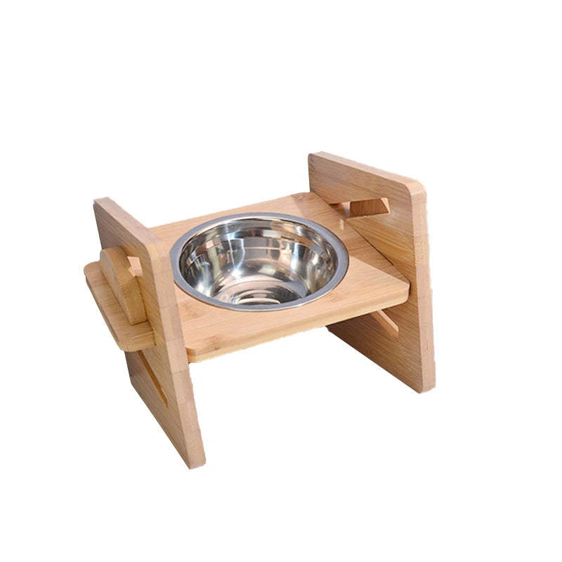 Bamboo Elevated Dog Bowls with Stand, Adjustable, Raised, Puppy, Cat, Food, Water Bowls, Holder, Feeder for Small and Medium Pet