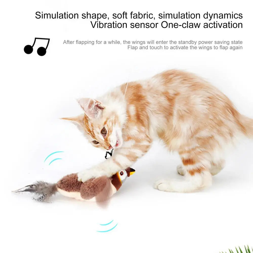 Interactive Cat Toys Chirping Bird Cat Toy Sparrow Plush Toys USB Rechargeable Kitten Toys Flapping Wings Interactive Cat Toy