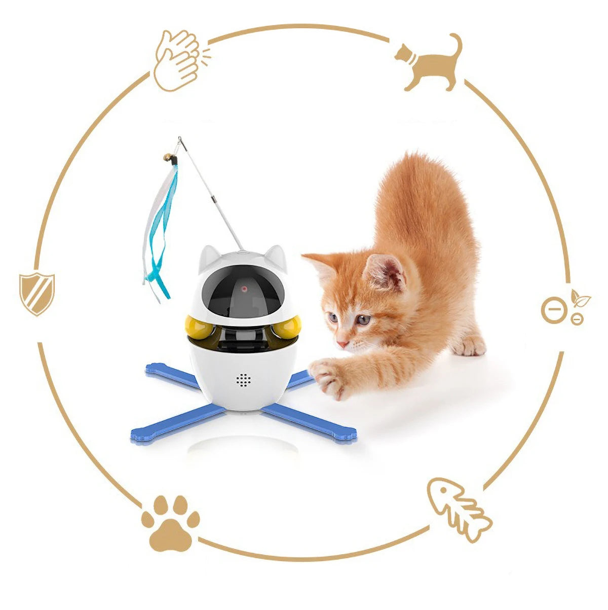 Multifunctional Cat Teaser Toy - Detachable Wand, Laser Pointer, Automatic Direction - changing, 3 Rotation Mode
