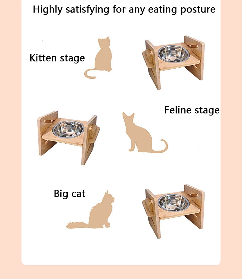 Bamboo Elevated Dog Bowls with Stand, Adjustable, Raised, Puppy, Cat, Food, Water Bowls, Holder, Feeder for Small and Medium Pet